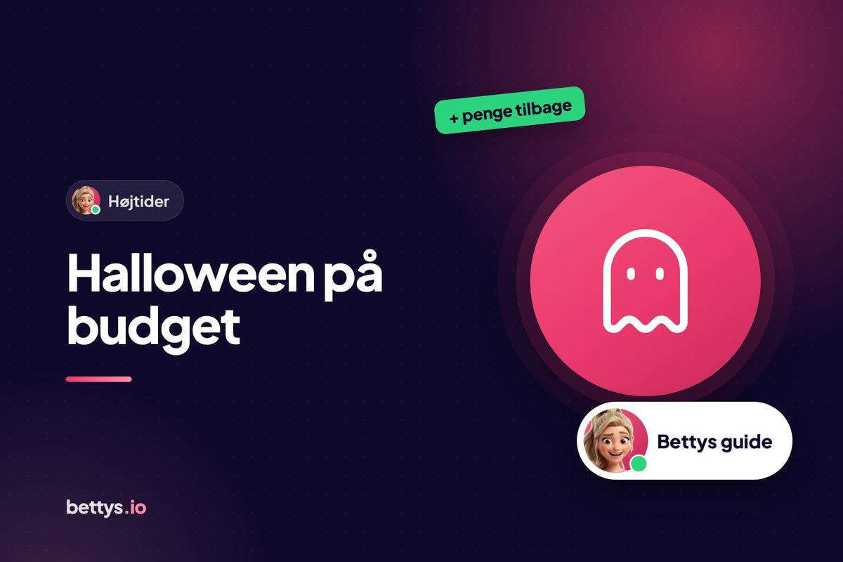 Betty fra Bettys med et spøgelse og overskriften "Halloween på budget"