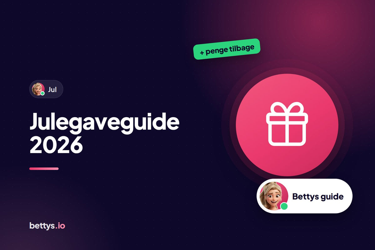 Betty fra Bettys med en gaveæske og overskriften "Julegaveguide 2026"