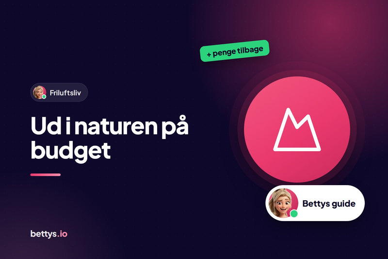 Betty fra Bettys med et bjerg og overskriften "Ud i naturen på budget"